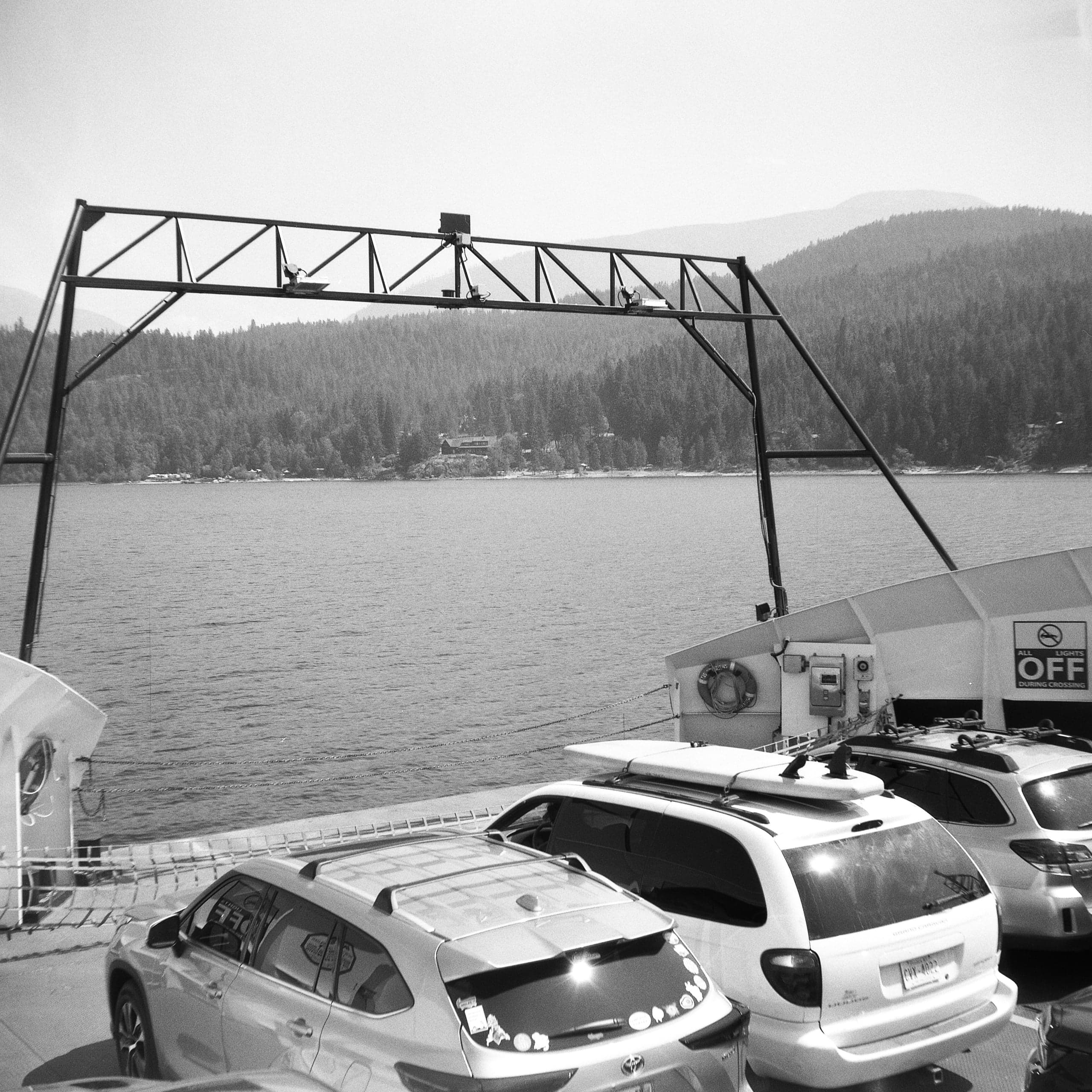 The Osprey 2000's car deck, crossing toward Kootenay Bay